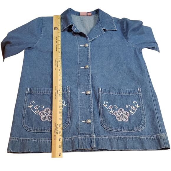 VTG Tudor Court Denim Blazer Size M Embroidered Pockets Oversized Fit Haband - Picture 6 of 10